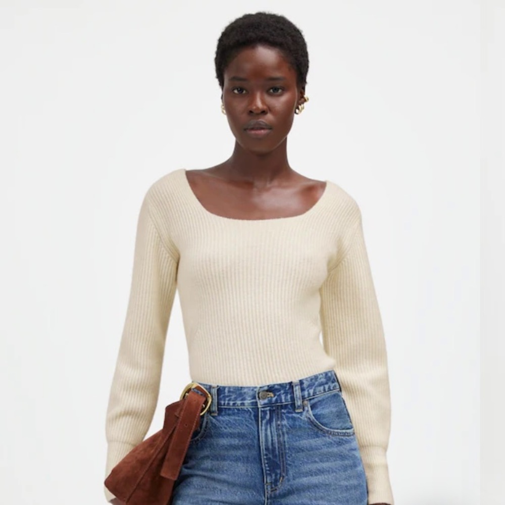 Madewell Wool-Cashmere Square-Neck Sweater Size S